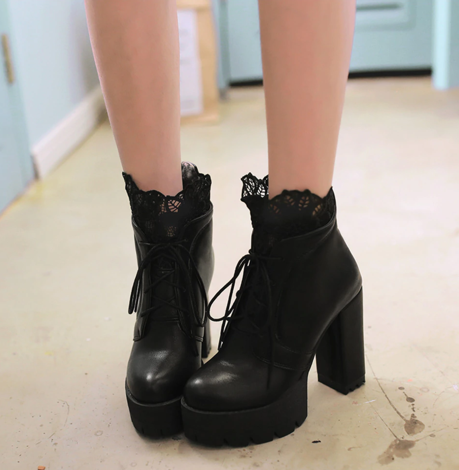 High Heels Lace-Up Ankle Boots