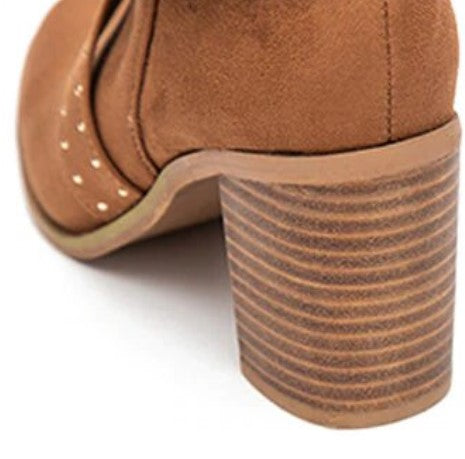 Warm Square-Heeled Flock Ankle Boots With Buckles and Rivets