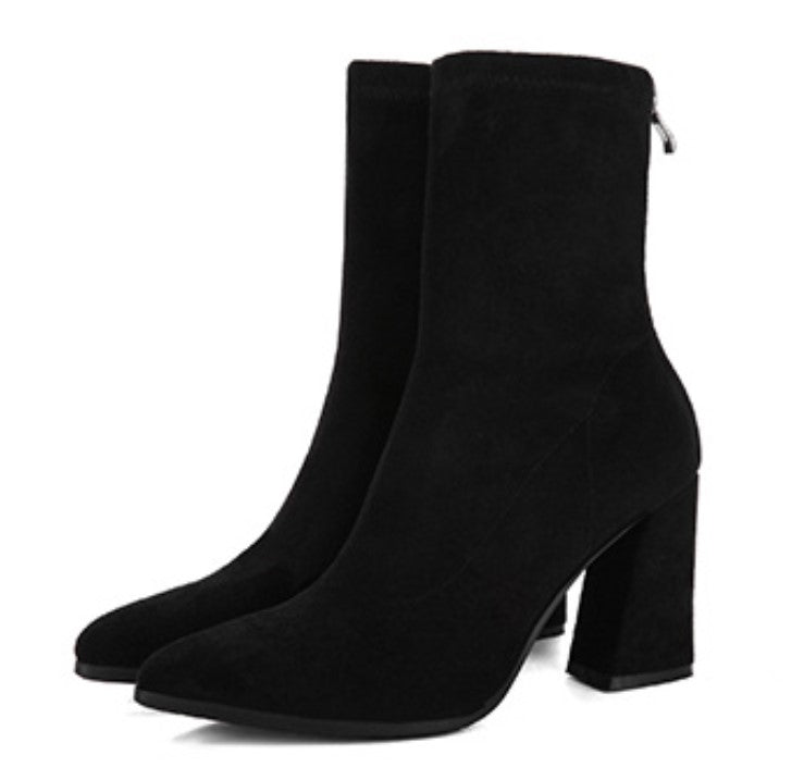 Suede High-Heeled Sock Boots