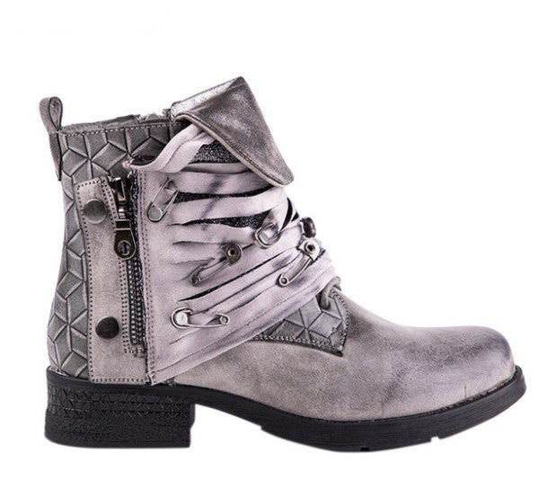 PU Leather Ankle Boots Decorated With Metal Pins