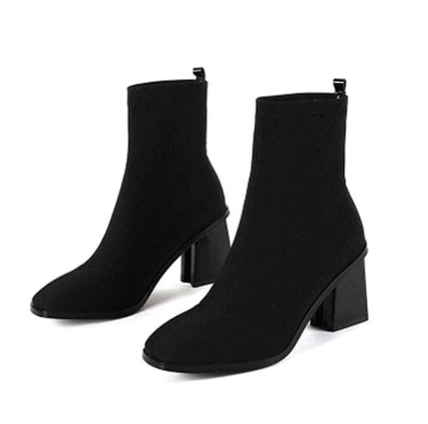 Square-Heeled Slip-On Sock Boots