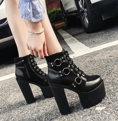 Square Heels Lace-Up Ankle Boots