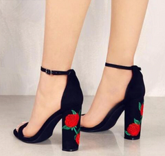 Suede Strap Sandals With Floral Pattern