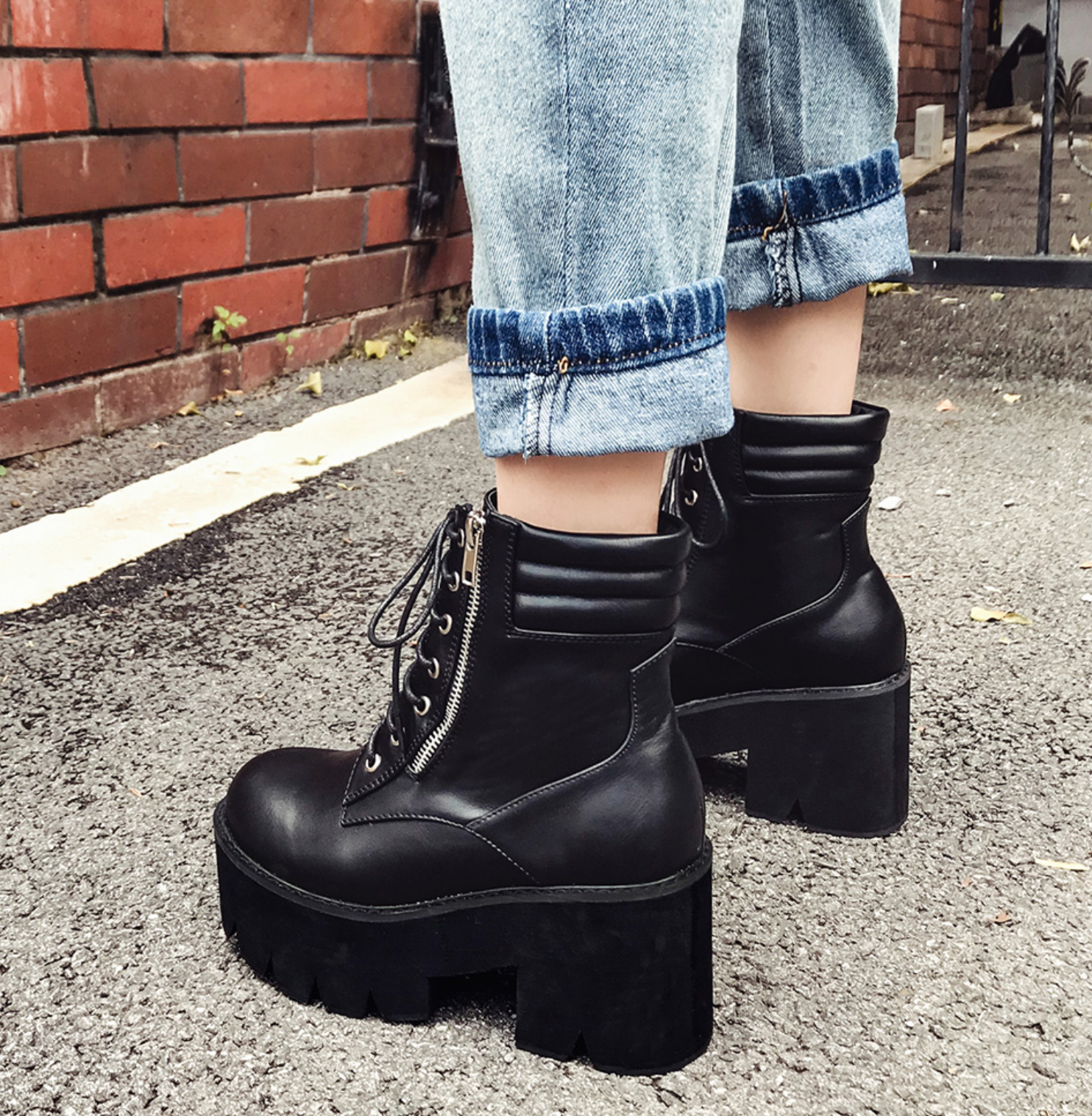 Square Heels Lace-Up Ankle Boots