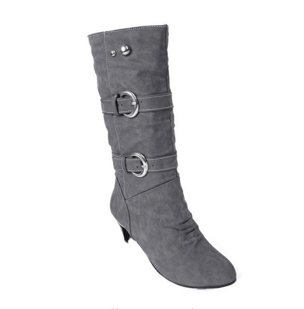 Warm Mid-Calf Boots With Decorative Buckles