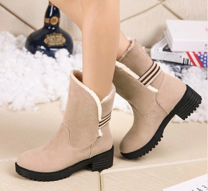 Casual Warm Faux Suede Boots With Fur