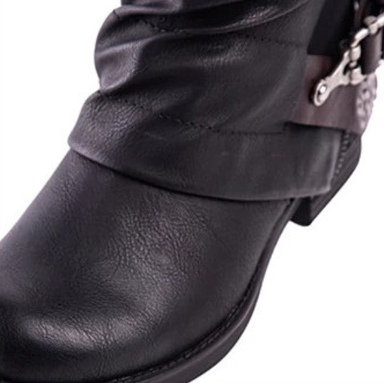 PU Leather Knee-High Boots With Buckles