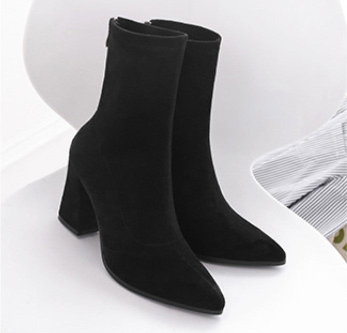 Suede High-Heeled Sock Boots