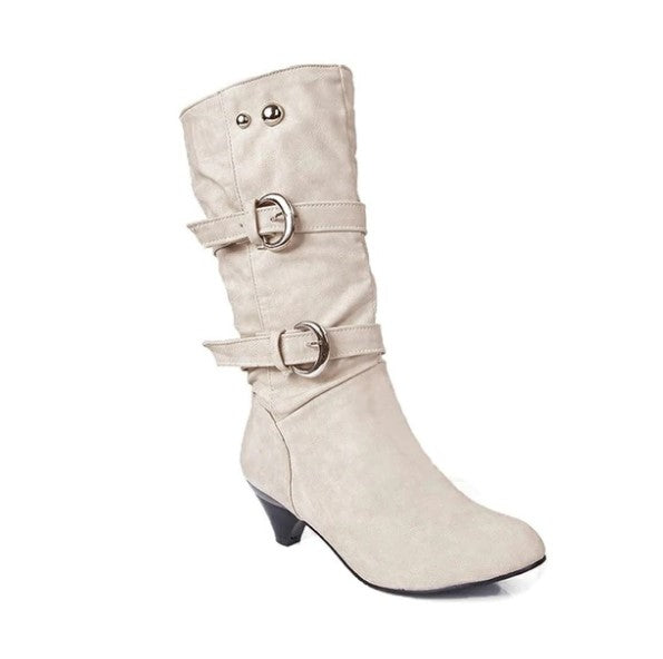 Warm Mid-Calf Boots With Decorative Buckles