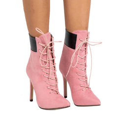 Suede Cross-Tied High-Heeled Ankle Boots