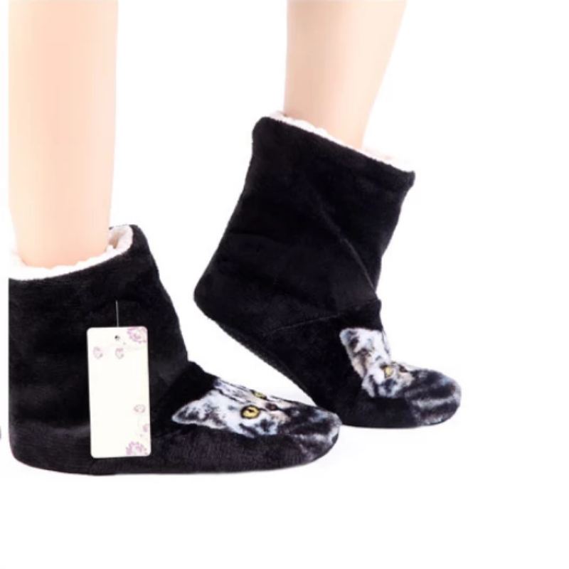 Warm Plush Home Slippers With Cat Print