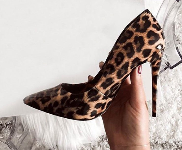 High Heels PU Pumps mit Leopardenmuster 