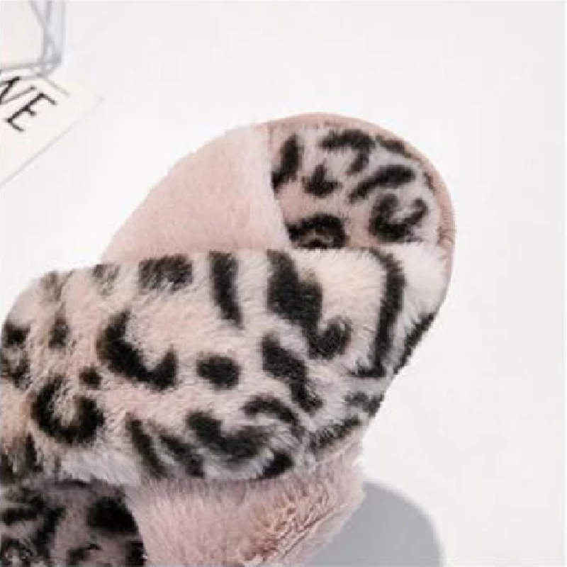 Warm Faux Fur Leopard Home Slippers