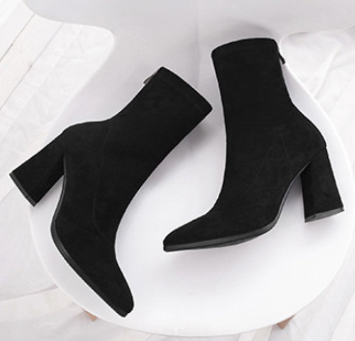 Suede High-Heeled Sock Boots