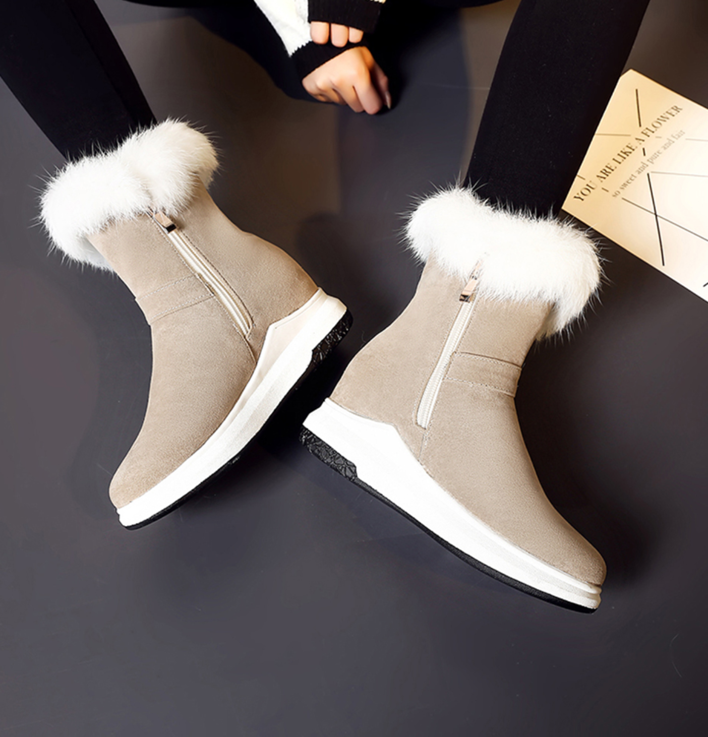 Fur Round Toe Ankle Boots