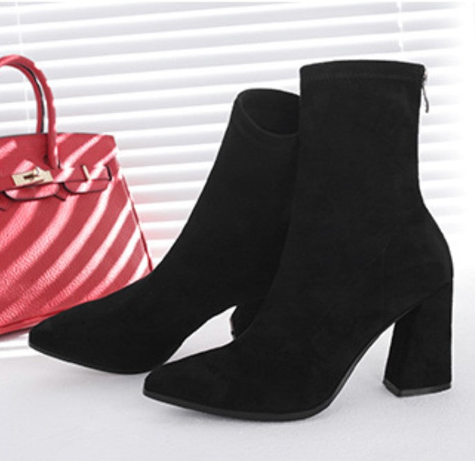 Suede High-Heeled Sock Boots