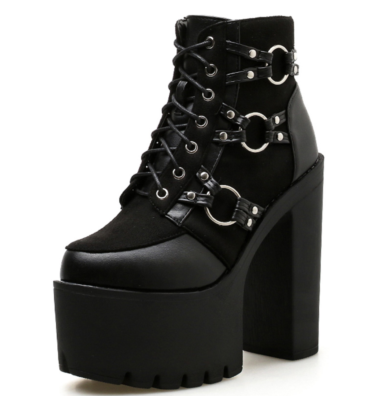 Square Heels Lace-Up Ankle Boots