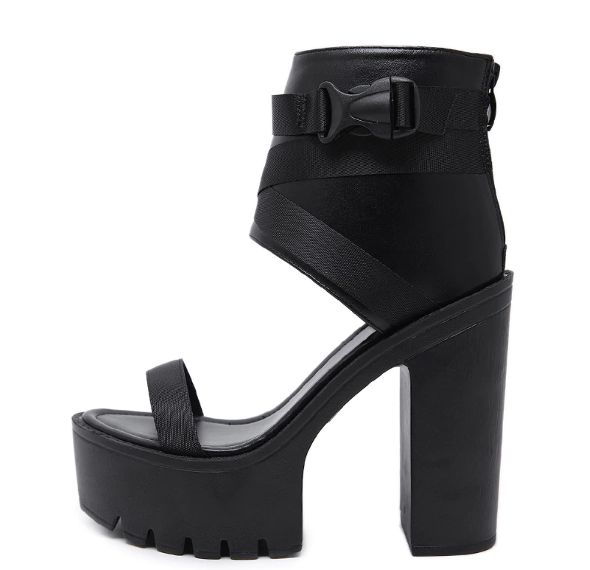 Leather Ankle-Wrap Sandals With Square Heels