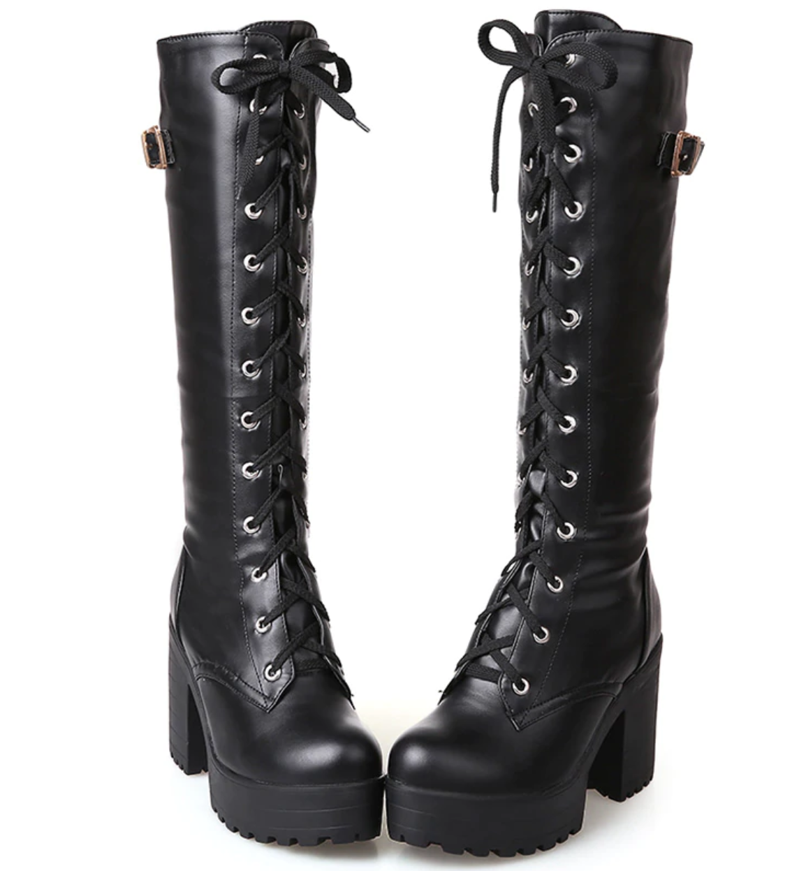 Leather Lace-Up High Boots