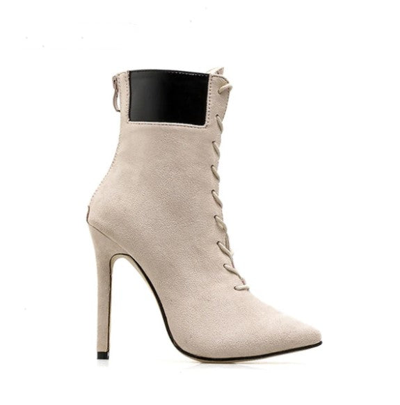 Suede Cross-Tied High-Heeled Ankle Boots