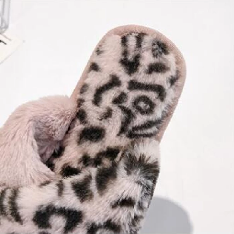 Warm Faux Fur Leopard Home Slippers