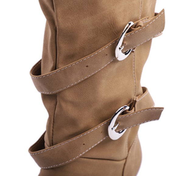 Warm Mid-Calf Boots With Decorative Buckles