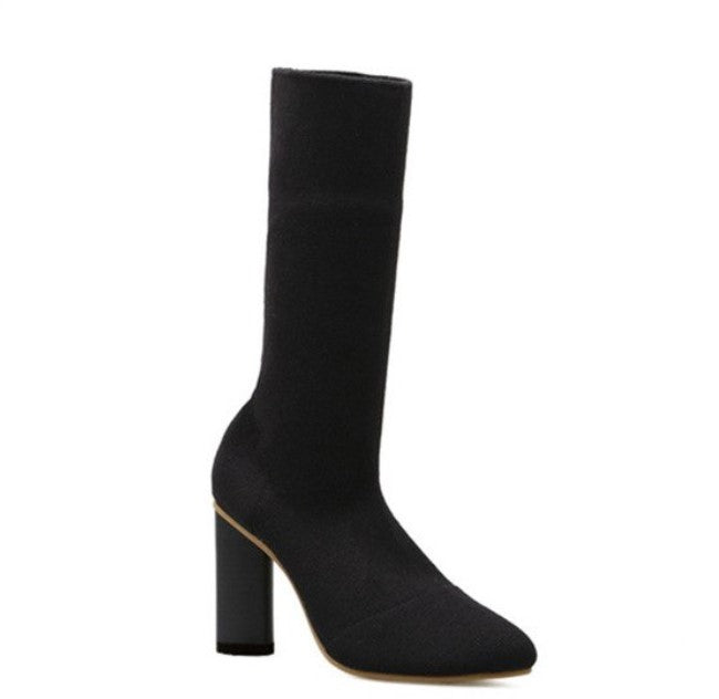 Warm Stretch High-Heeled Knitted Sock Boots