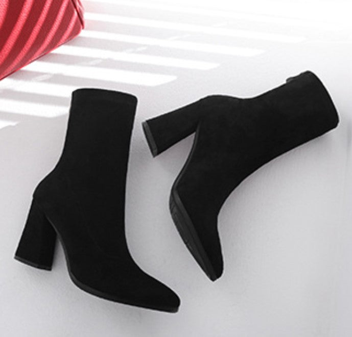 Suede High-Heeled Sock Boots