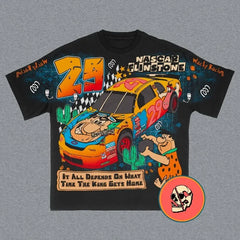 Flinston Cartoon Unisex Rennauto T-Shirt Casual Streetwear