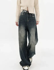 High Waist Wide Leg Denim Trousers for Women