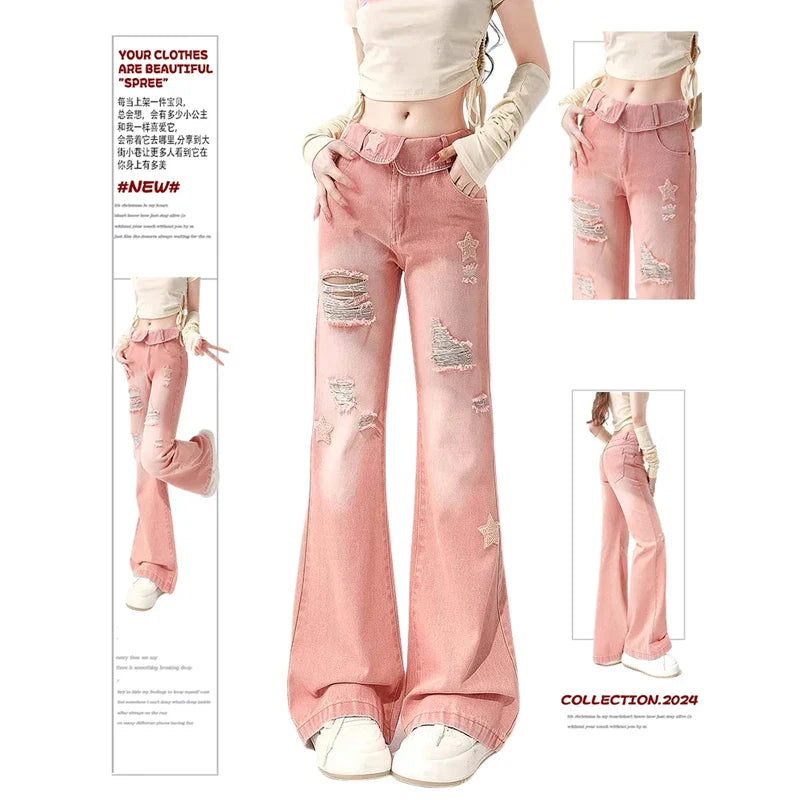 Vaqueros rotos - Denim Pink Star para mujer