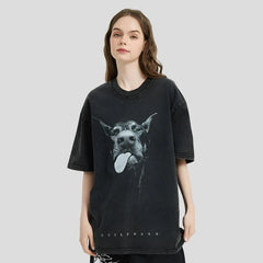 Hip Hop Doberman Oversized Women's Washed Cotton T-shirt