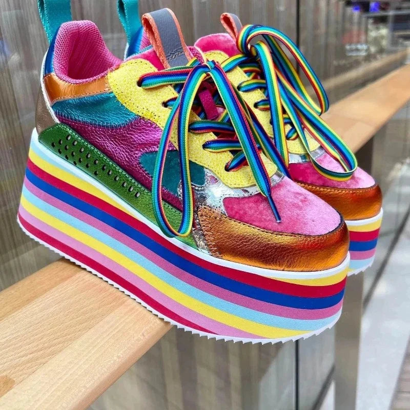 Women's Rainbow Sole Sneakers - High Heel Platform