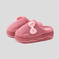 Winter Indoor Fur Platform Bowknot Slippers for Women