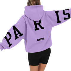 Sudadera con capucha estampada de París para mujer