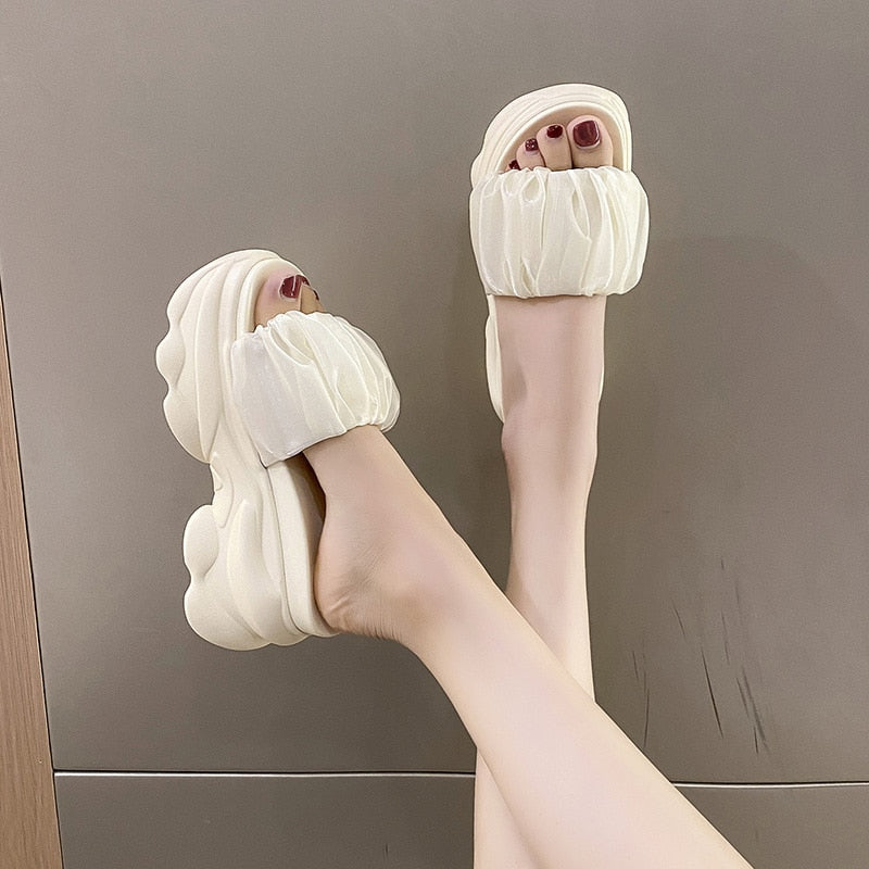 Silk Single Band Platform Slides for Women