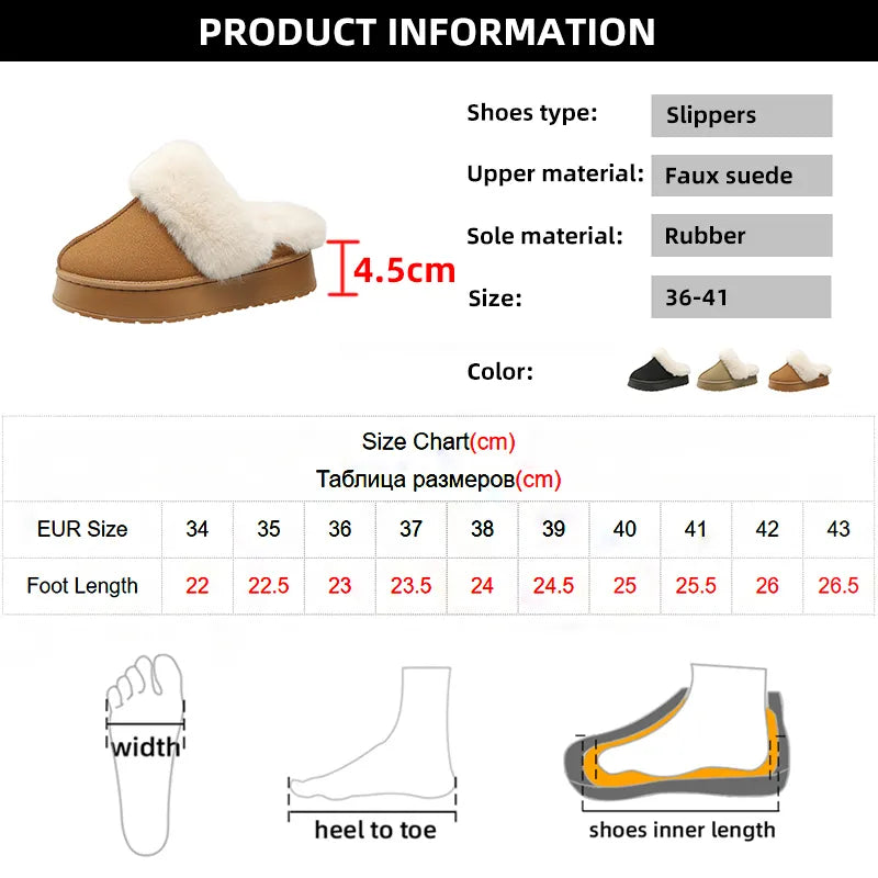Pantuflas de plataforma de felpa cálidas de invierno para mujer