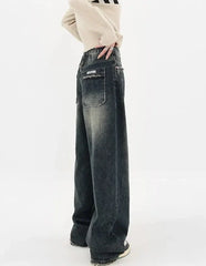 High Waist Wide Leg Denim Trousers for Women