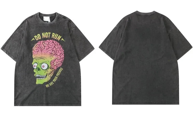 Camisetas gráficas lavadas de calavera zombi para hombre