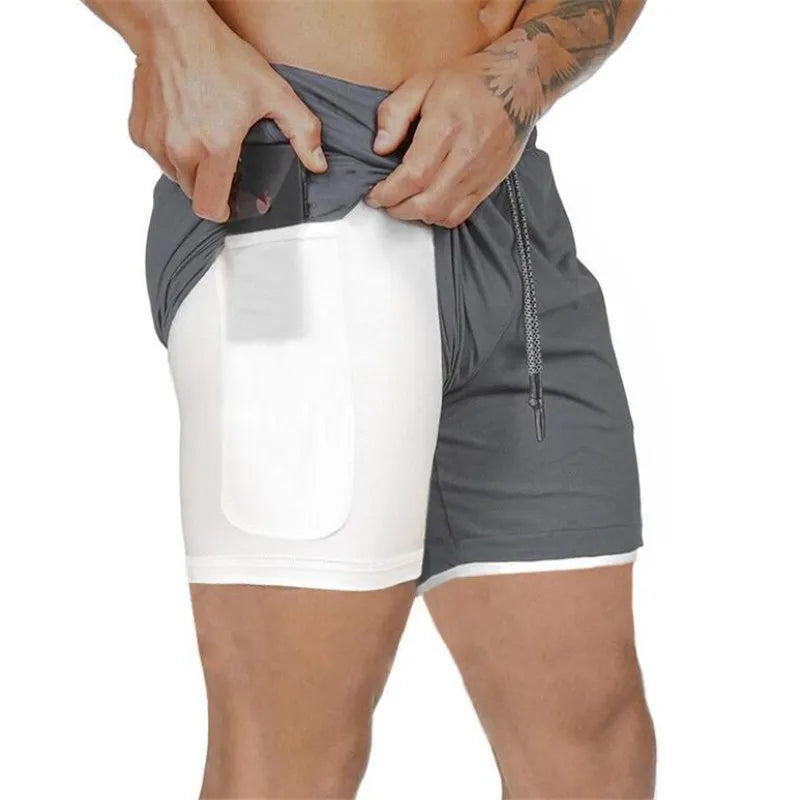 Pantalones cortos deportivos 2 en 1 de doble capa para hombre