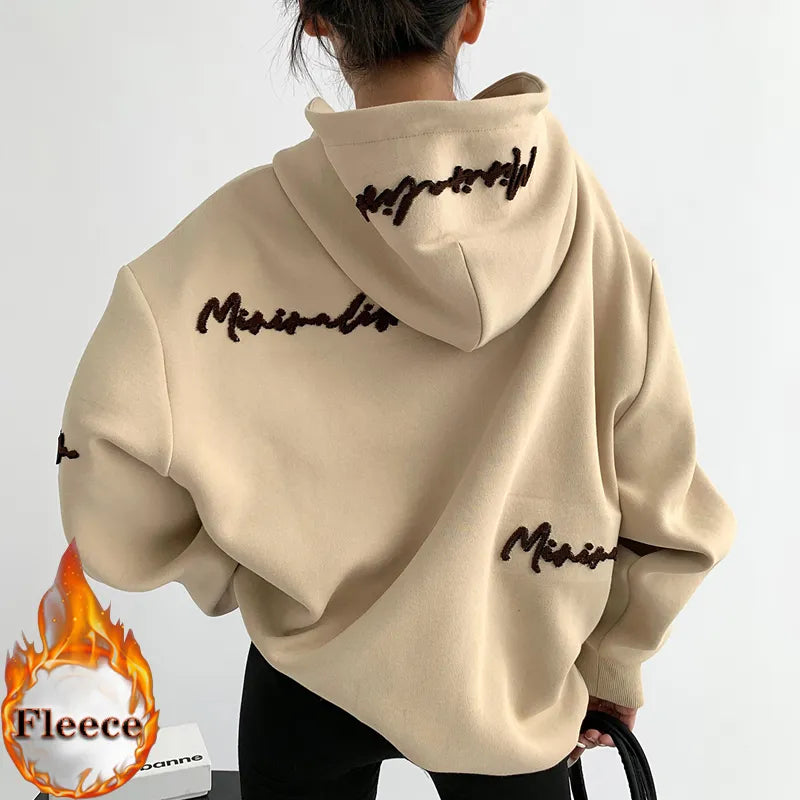 Sudadera unisex con capucha y bordado de letras de polar