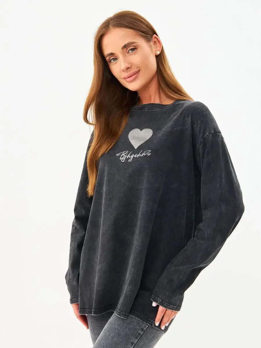 Camiseta vintage de algodón con lavado ácido para mujer