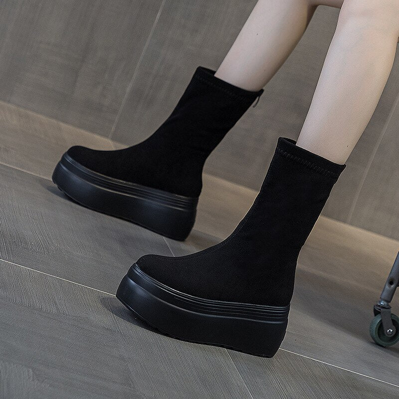 Botas de plataforma de ante de 8 cm para mujer