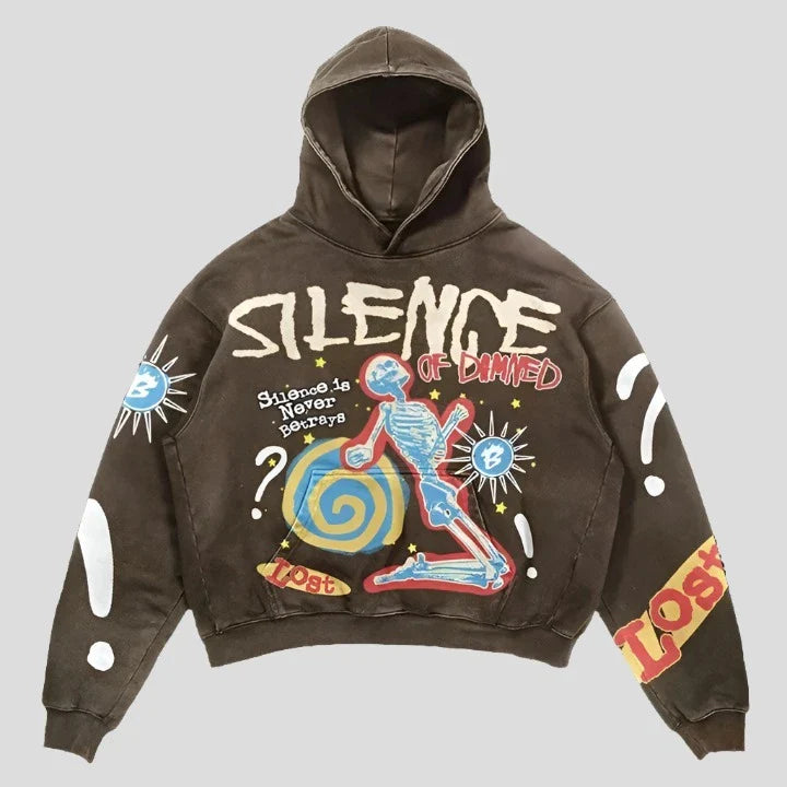 Sudadera con capucha con estampado "El silencio nunca traiciona" - Sudadera con capucha vintage americana Y2K