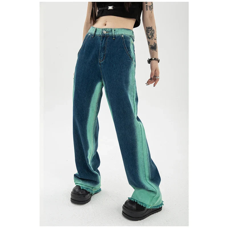 Baggy Jeans - Hohe Taille Farbverlauf