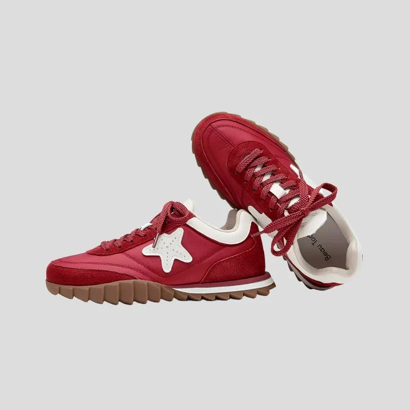 Zapatillas deportivas casuales de ante con parches de estrellas para mujer