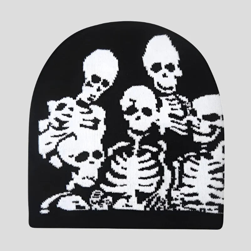 Gorros de punto con estampado de calavera Y2K, unisex, cálidos para el invierno