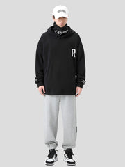 JKCPP Loose Fleece Black Hoodie for Men