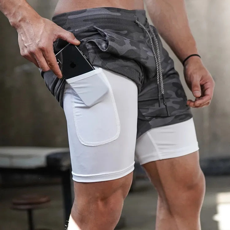 Pantalones cortos 2 en 1 de secado rápido para hombre para correr y hacer ejercicio