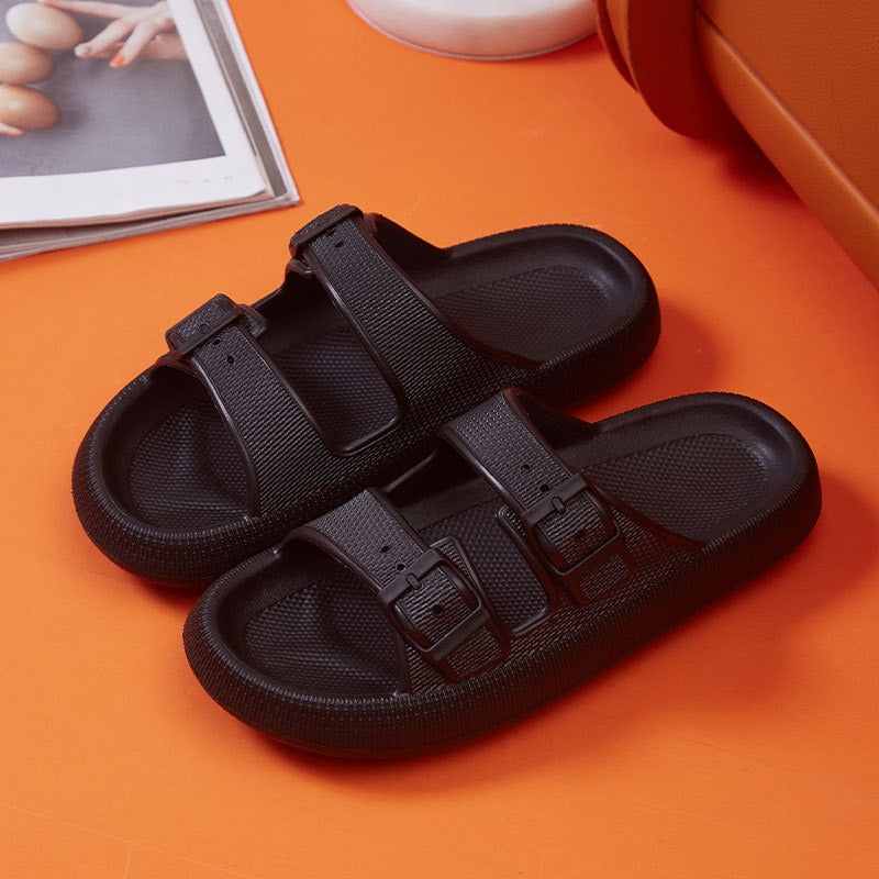 Two Strap Buckle Platform Slides for Women